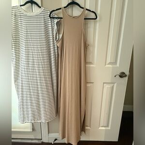 Two neutral midi dresses